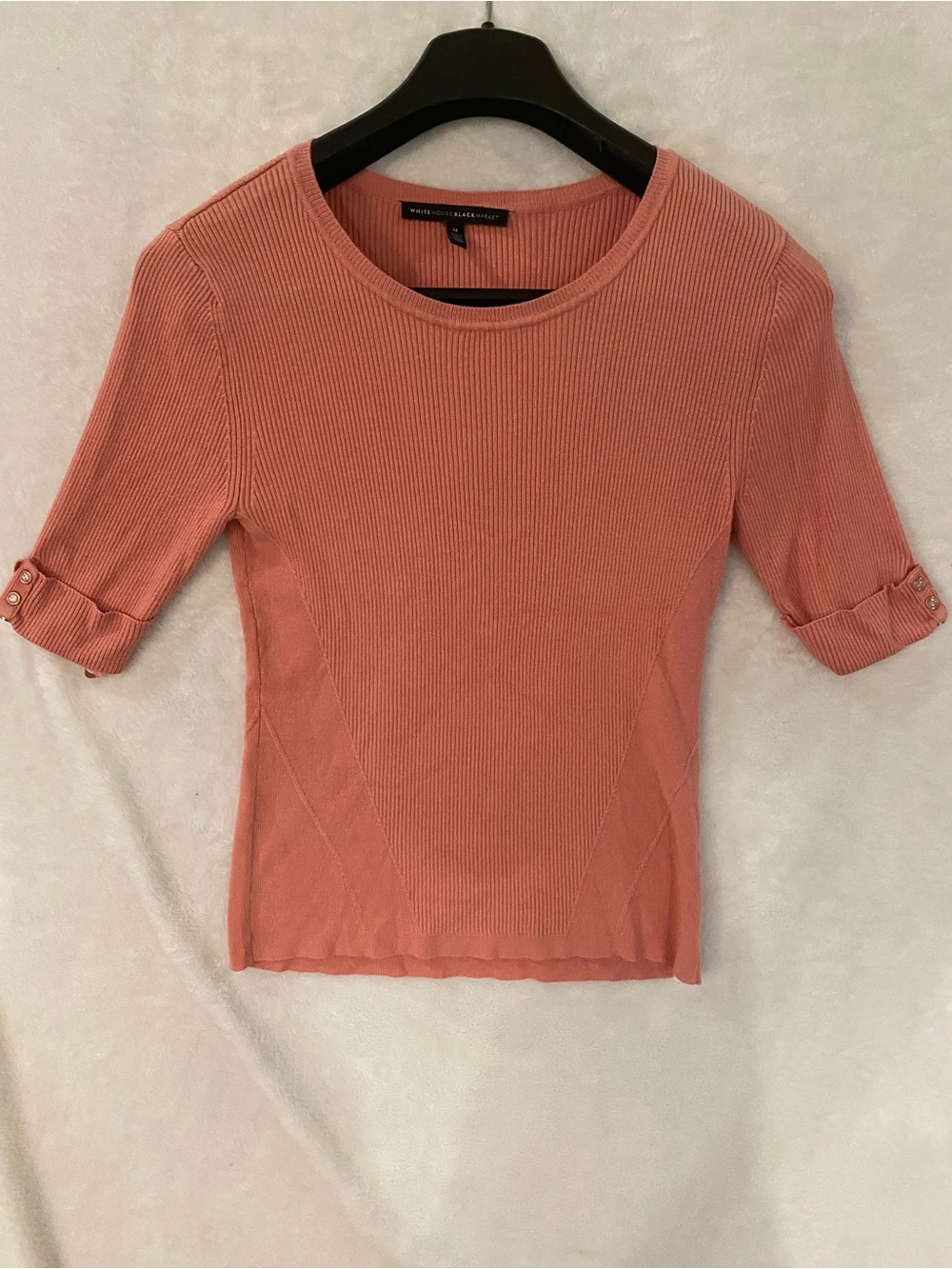 White House Black Market Coral Ribbed Elbow Sleeve Top US M